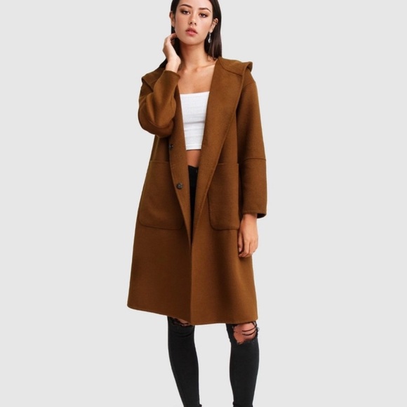 Walk This Way Wool Blend Oversized Coat - dark camel size S NWT Belle & Bloom - Picture 2 of 13